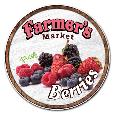 Corrugated Plastic Sign With Stakes 24in Circular-Farmers Market Berries